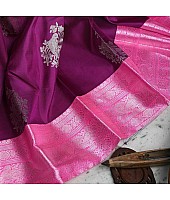 Wine soft lichi silk jacquard weaving border work saree