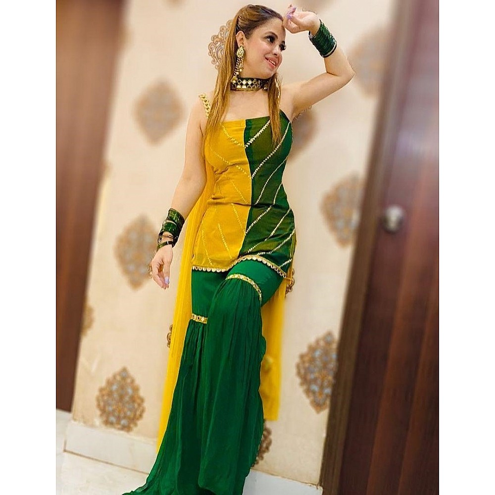 Yellow and green georgette sharara suit