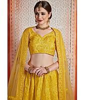 Yellow art silk thread work party wear & bridal lehenga choli