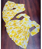 Yellow chinon silk printed sharara suit