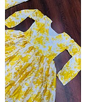 Yellow chinon silk printed sharara suit