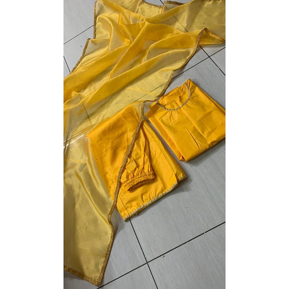 Yellow cotton border work plazzo suit
