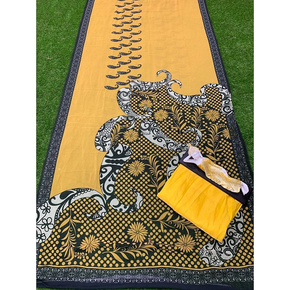 Yellow georgette digital printed saree