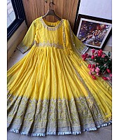 Yellow georgette embroidered anarkali suit