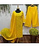 Yellow georgette embroidered sequence work plazzo suit