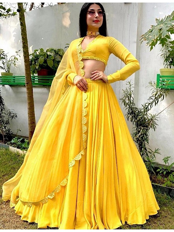 Buy yellow color mirror work lehenga choli online – Joshindia