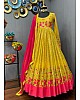 Yellow georgette heavy embroidered long anarkali suit