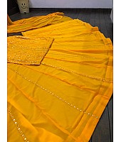 Yellow georgette paper mirror work lehenga suit