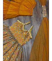 Yellow georgette print and embroidered sharara salwar suit
