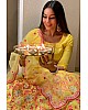 Yellow georgette sequence thread and foil mirror work lehenga choli