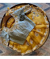 Yellow georgette silk thread work saree