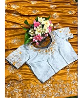 Yellow georgette silk thread work saree