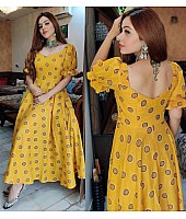 Yellow heavy butter silk digital printed work party wear gown