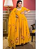 Yellow heavy georgette digital floral printed party wear gown