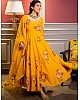Yellow heavy georgette digital floral printed party wear gown
