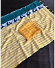 Yellow linen digital print cotton tussles work saree