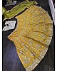 Yellow mulberry silk paper mirror work wedding lehenga choli