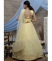 Yellow net sequence thread embroidered party wear lehenga choli