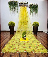 Yellow organza handworked and digital printed ceremonial saree