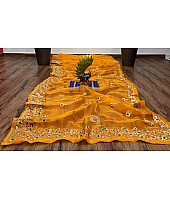 Yellow organza thread work festive saree