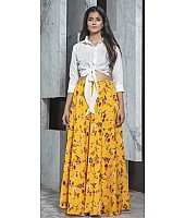 Yellow rayon flower printed party wear crop top