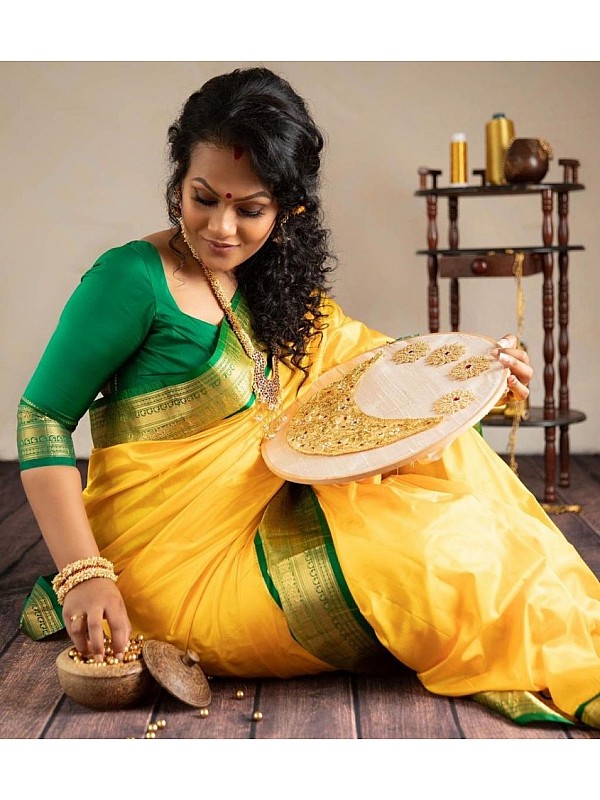 Yellow Silk Saree For Haldi Function - Evilato-atpcosmetics.com.vn