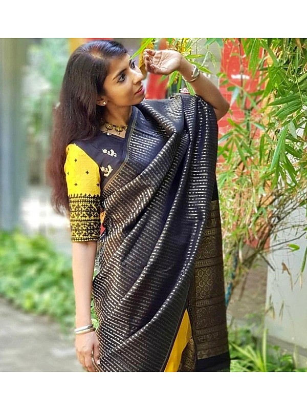 Spring Smooth Texture Tear Resistance Party Wear Ajrakh Print Yellow Cotton  Silk Saree at Best Price in Bishnupur | Malashree