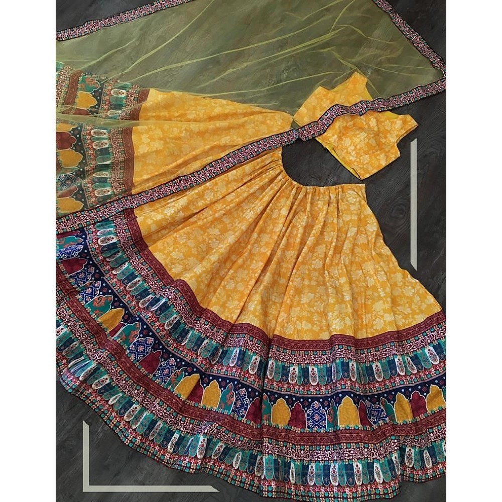 Yellow vaishali silk digital printed ceremonial lehenga choli