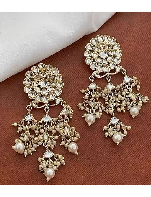 Alloy gold palted kundan pearls jhumka earrings