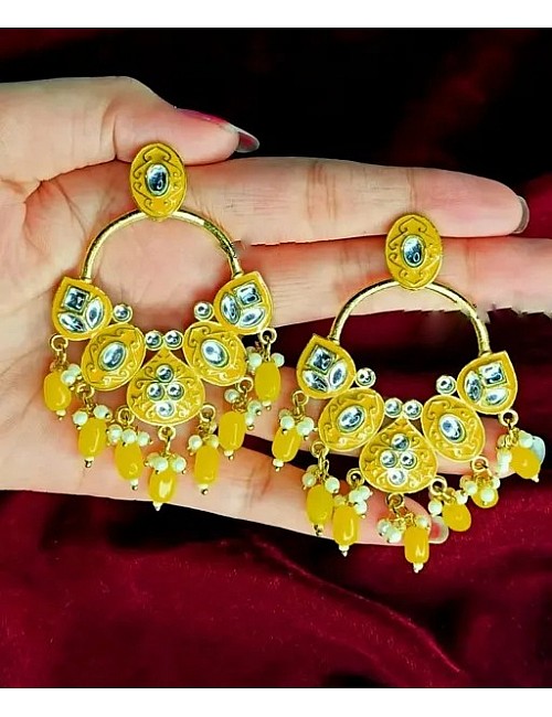 Alloy gold plated kundan chandelier earrings