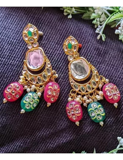 Alloy gold plated kundan jhumka earrings