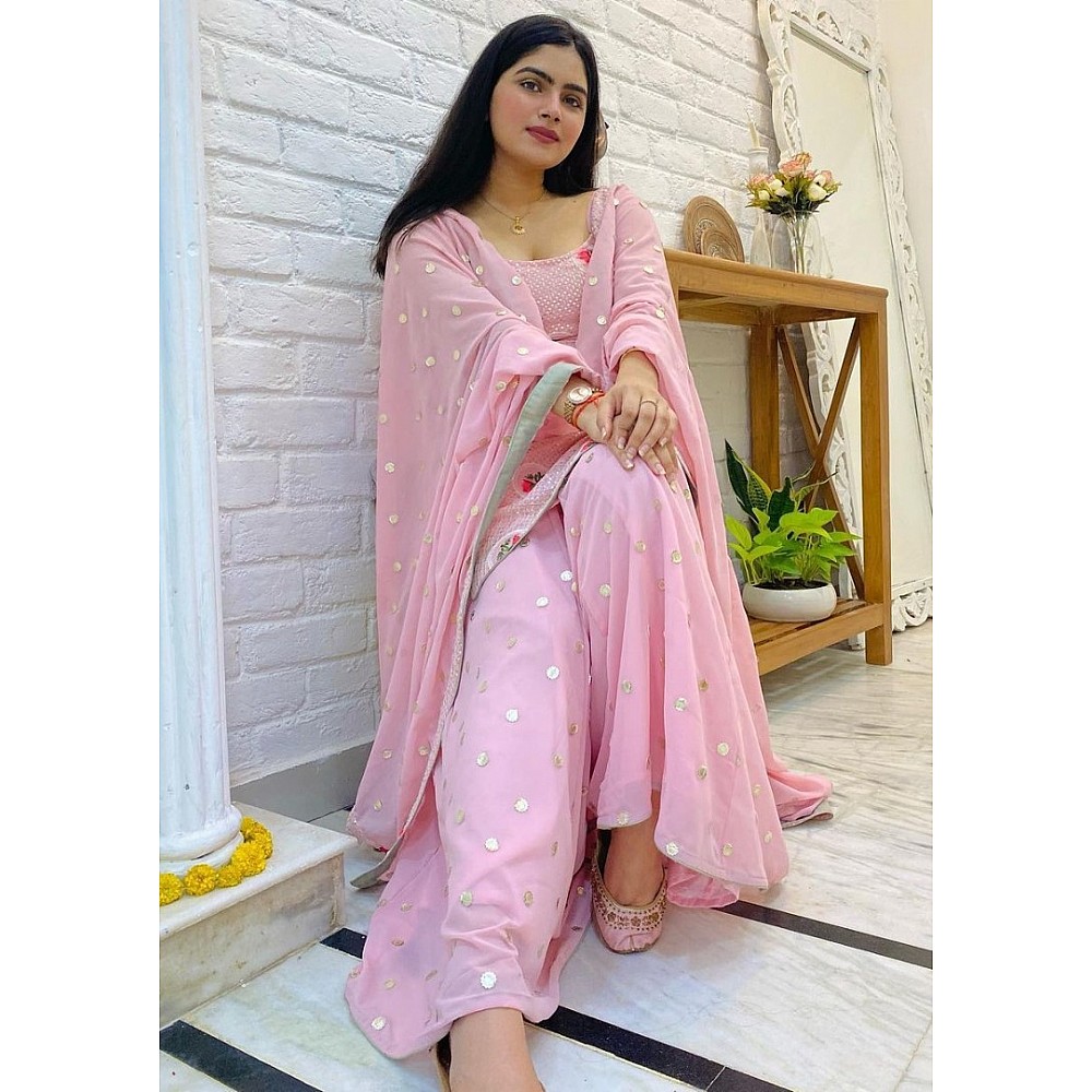 Baby pink georgette embroidered plazzo salwar suit - Fas ...