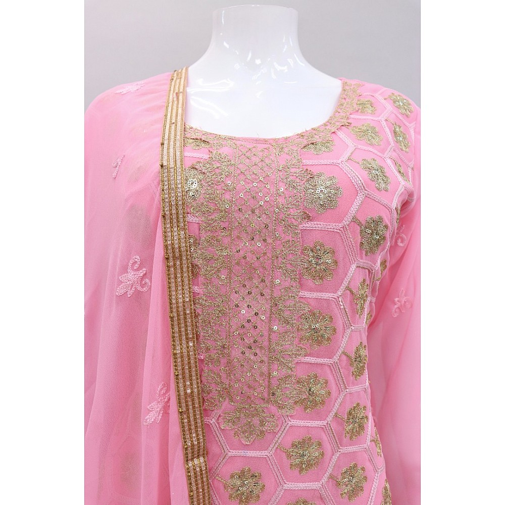 Baby pink georgette embroidery worked salwar suit