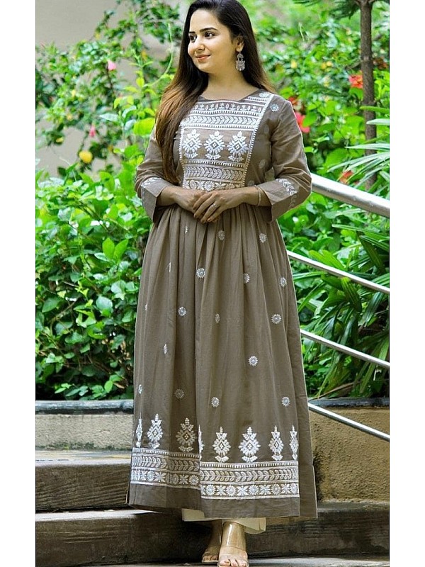 Ethanava Women's Lucknowi Chikankari Hand Embroidered Straight Cotton Kurti-2475  - Buy Online chikan Kurti|Suits|Kurta|Saree|In Lucknow: Ethnava Chikan