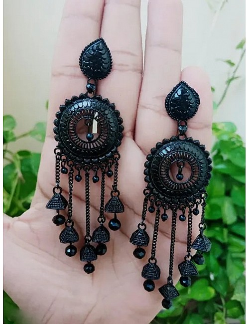 Black alloy earrings