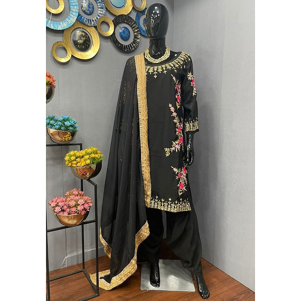 Punjabi Suits : Black georgette embroidered patiyala punjabi ...
