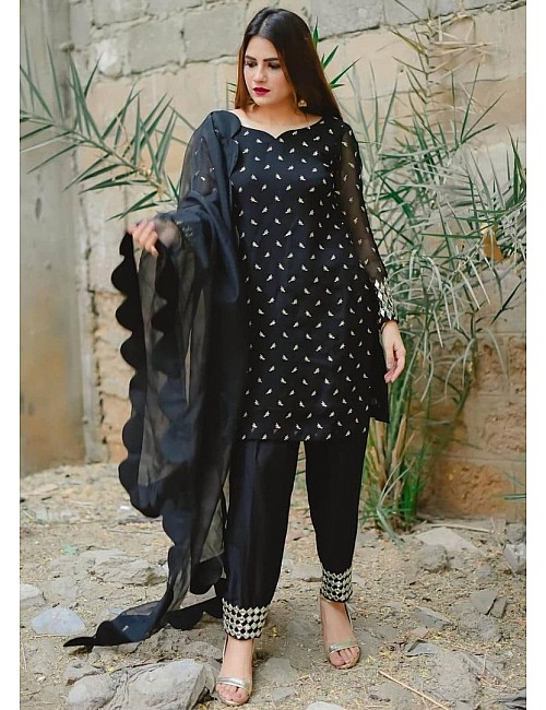 Black georgette embroidered salwar suit