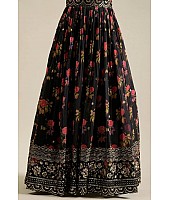 Black georgette flower printed sequence work gown