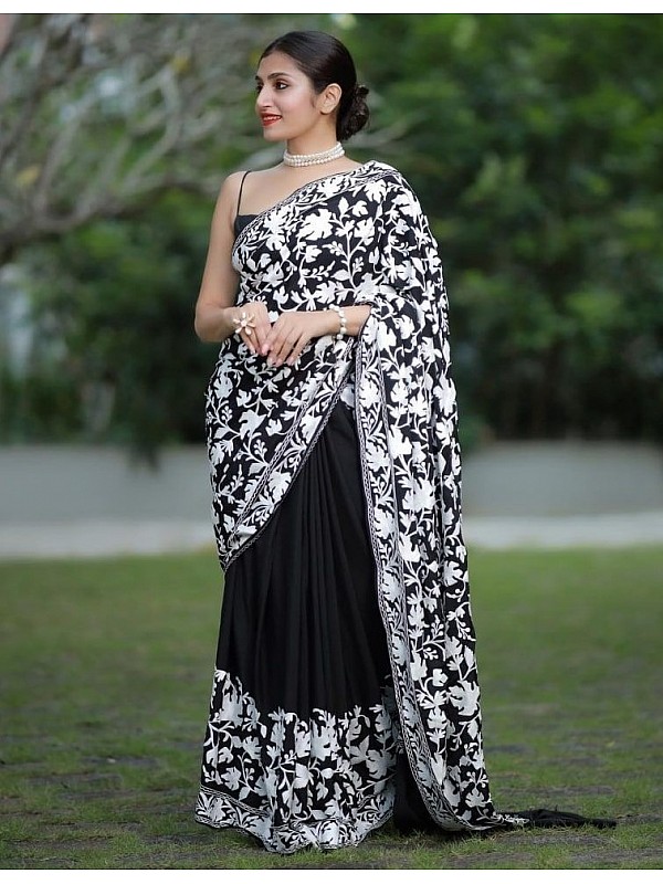 Buy Black And White Satin Crepe Saree online-Karagiri-sgquangbinhtourist.com.vn