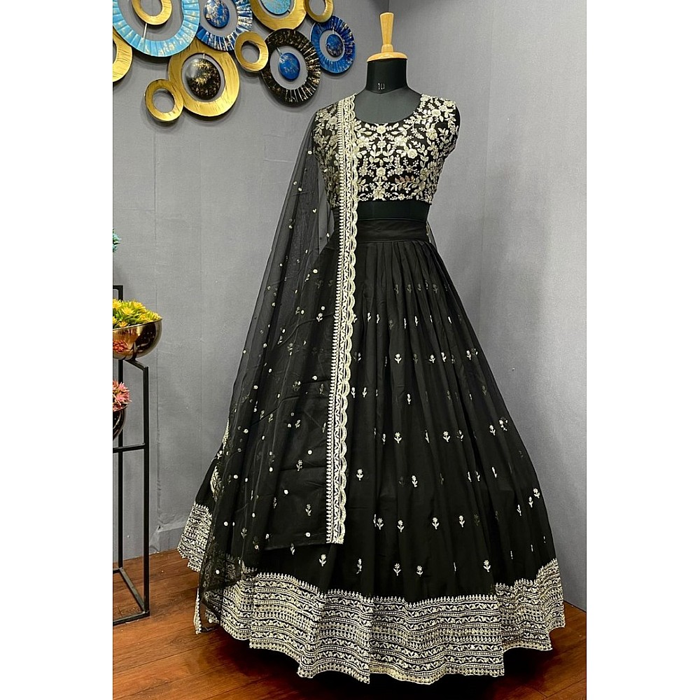 Black georgette heavy embroidered wedding lehenga choli