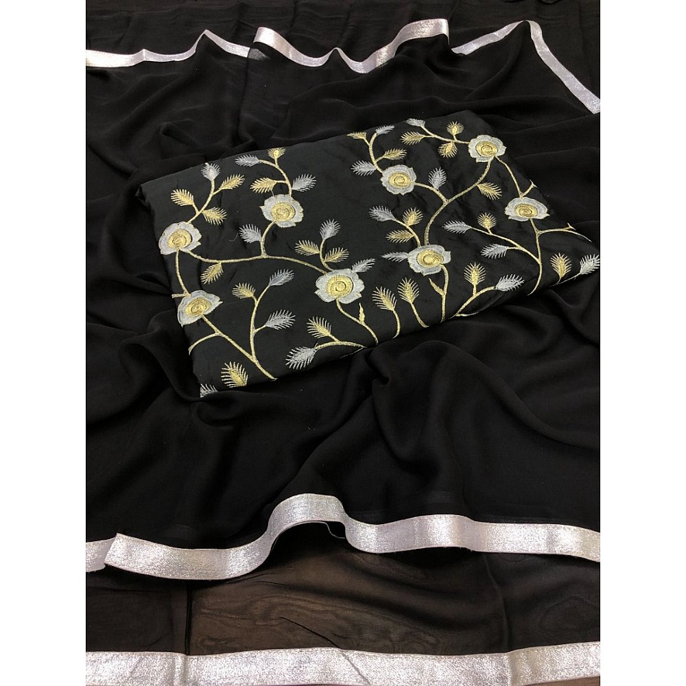 Black georgette plain partywear saree