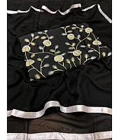 Black georgette plain partywear saree