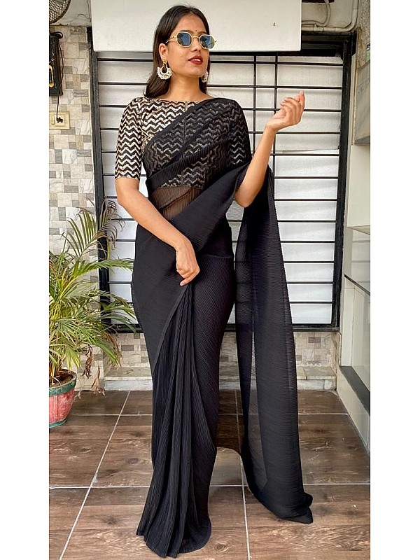 Buy Inviting Black Sequins Work Georgette Party Wear Saree With Blouse From  Zeel Clothing