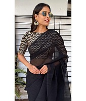 Black georgette pleated partywear saree with heavy sequence work blouse