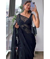 Black georgette sequence embroidered partywear saree