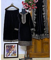 Black velvet heavy embroidery worked plazzo suit