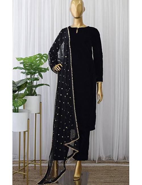Black velvet party wear pant salwar suit