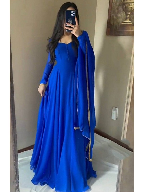 Georgette Long Gown With Dupatta For Women  Vp Villa