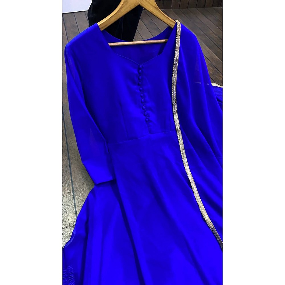 Blue georgette plain long party wear ethnic gown