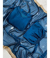 Blue rangoli satin plain partywear anarkali suit